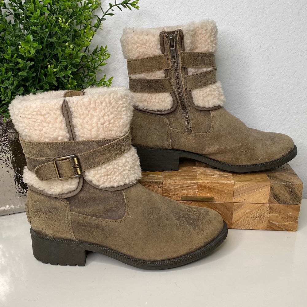 UGG Blayre III Olive Green Suede‎ Leather Shearling Ankle Boots 1095153 Size 7